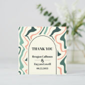 レトロスワールアーチミントグリーンアンドピンク結婚ズ サンキューカード (スタンド正面)