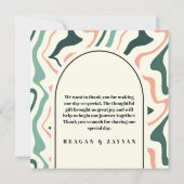 レトロスワールアーチミントグリーンアンドピンク結婚ズ サンキューカード (裏面)