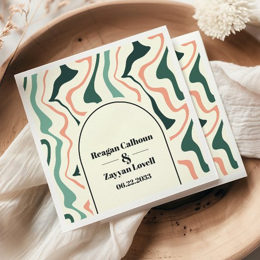 レトロスワールアーチミントグリーンアンドピンク結婚ズ スタンダードカクテルナプキン