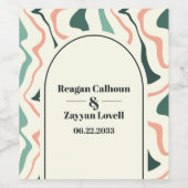 レトロスワールアーチミントグリーンアンドピンク結婚ズ ワインラベル (シングルラベル)