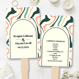 レトロスワールアーチミントグリーンピンク結婚式 プログラム ハンドファン