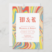 レトロスワールオレンジ抽象芸術パターンモノグラム 招待状 (正面)