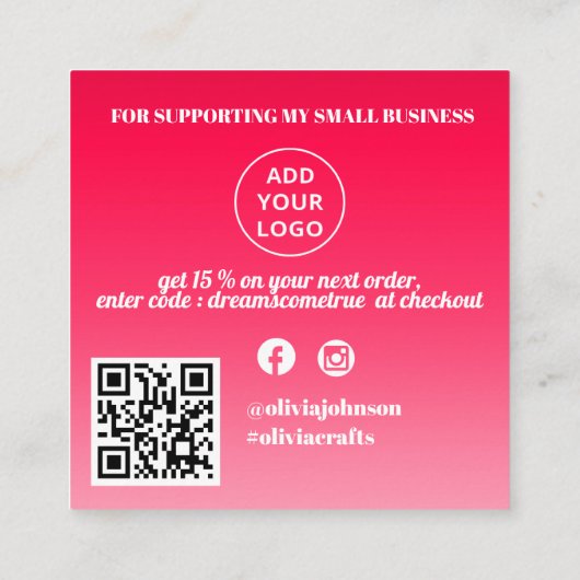 レトロスワールオーダーサンキューピンク スクエア名刺 (裏面)