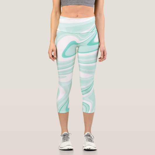 レトロスワール液体アクア絵画グリーンの美学 カプリレギンス (正面)