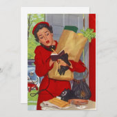 レトロスーパーショッピングパントリーパーティーストックキッチン 招待状 (正面/裏面)