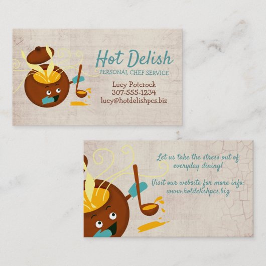 レトロスープポットの香りのシェフの料理用の名刺 名刺 (正面/裏面)
