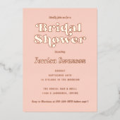 レトロセリフブライダルシャワーバラ金ゴールド 箔招待状 (正面)