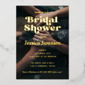 レトロセリフ写真ブライダルシャワー金ゴールド 箔招待状 (正面)