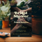 レトロセリフ写真ブライダルシャワー金ゴールド 箔招待状