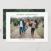 レトロセージグリーンクリスマスプレドタータンチェック写真 シーズンカード (正面/裏面)