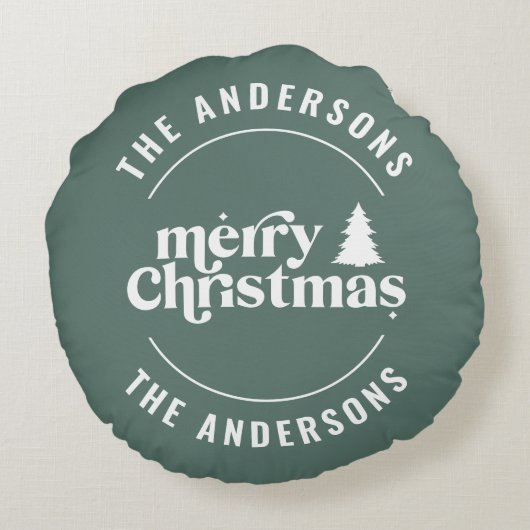 レトロセージグリーンクリスマスモダンミニマルユニーク ラウンドクッション (裏面)