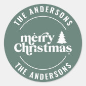 レトロセージグリーンクリスマスモダンミニマルユニーク ラウンドシール (正面)