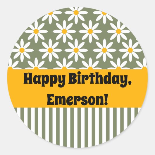 レトロセージ緑のデイジーフローラルパターン ラウンドシール (正面)