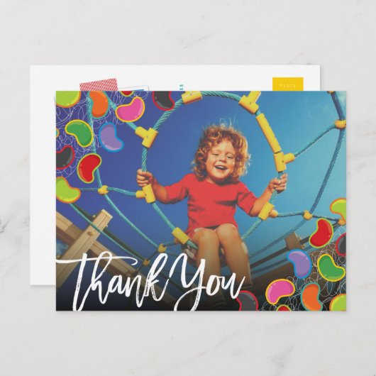 レトロゼリポップ・アートのビーンズ誕生日ありがとう ポストカード (正面/裏面)