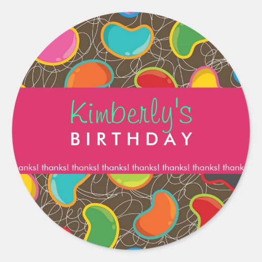 レトロゼリーポップ・アートのビーンスウィートキャンディお洒落誕生日 ラウンドシール (正面)