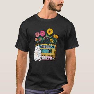 レトロソウルカセットテープ花野草猫 Tシャツ