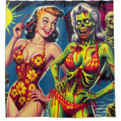 レトロゾンビピンアップ シャワーカーテン (正面)