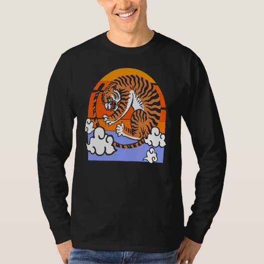 レトロタイガー中国のプレデター大きな猫野生生物ワイルド Tシャツ (正面)