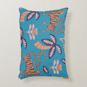 レトロタイガー、ヤシの木、花柄 アクセントクッション (正面(垂直))