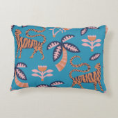 レトロタイガー、ヤシの木、花柄 アクセントクッション (裏面)