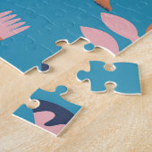 レトロタイガー、ヤシの木、花柄 ジグソーパズル (側面)