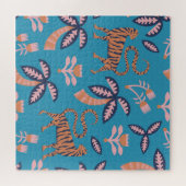 レトロタイガー、ヤシの木、花柄 ジグソーパズル (横)