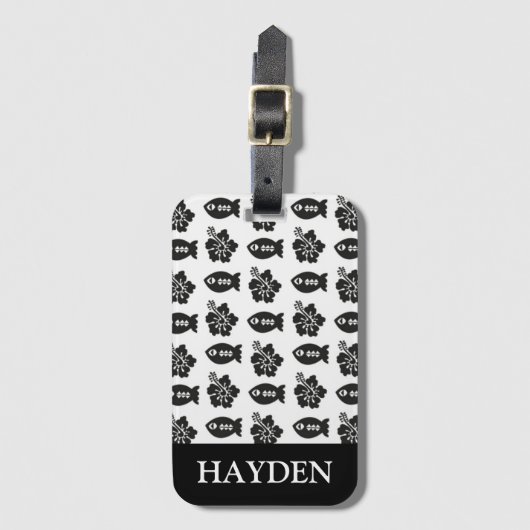 レトロタイキ白黒パターパーソナライズされたン ラゲッジタグ (正面縦)