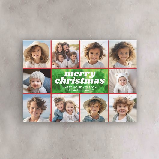 レトロタイダイ赤い緑 – 写真縁ど-クリスマス シーズンカード