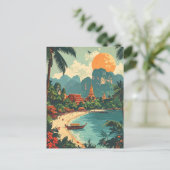 レトロタイトロピカルビーチ旅行 ポストカード (スタンド正面)