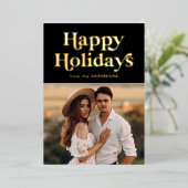 レトロタイプハッピーホリデイズフォトブラック&金ゴールド 箔シーズンカード (立ち正面)