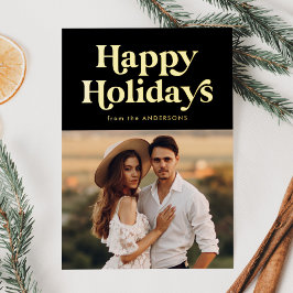 レトロタイプハッピーホリデイズフォトブラック&金ゴールド 箔シーズンカード