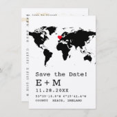 レトロタイプライターのワールドマップとハート先 セーブザデート (正面/裏面)