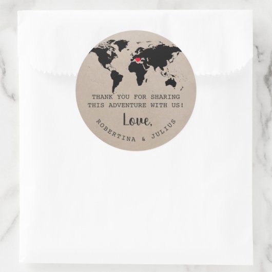 レトロタイプライターの世界地図ありがとう ラウンドシール (バッグ)