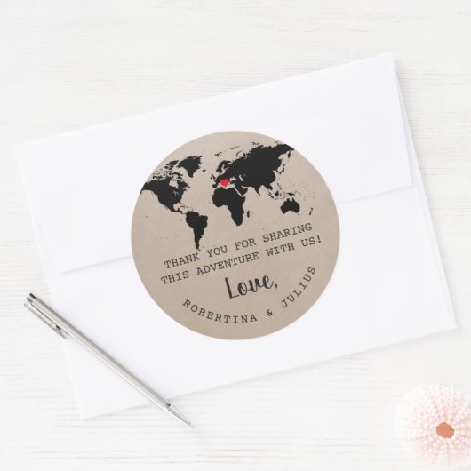 レトロタイプライターの世界地図ありがとう ラウンドシール (封筒)