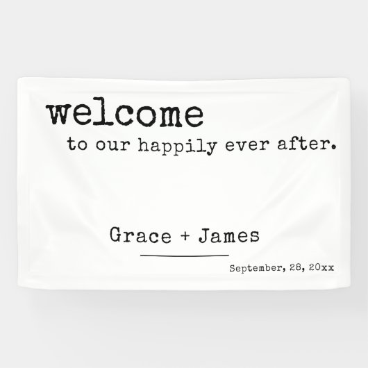 レトロタイプライタータイポグラフィ結婚歓迎 横断幕 (横)