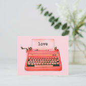 レトロタイプライターパーソナライズされたヴィンテージバレンタイン ポストカード (スタンド正面)