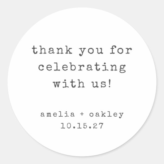レトロタイプライターホワイトカスタムウェディングありがとう ラウンドシール (正面)