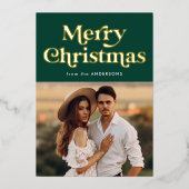 レトロタイプ緑と金ゴールド写真 箔シーズンカード (正面)