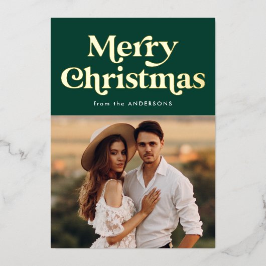 レトロタイプ緑と金ゴールド写真 箔シーズンカード (正面)