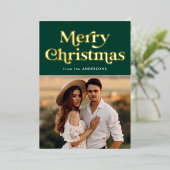 レトロタイプ緑と金ゴールド写真 箔シーズンカード (立ち正面)