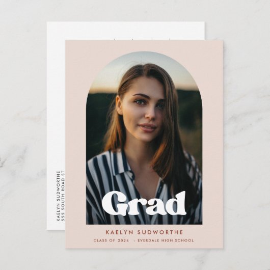 レトロタイポグラフィアーチデザイン卒業写真 ポストカード (正面/裏面)