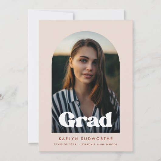 レトロタイポグラフィアーチデザイン卒業写真 案内状 (正面)