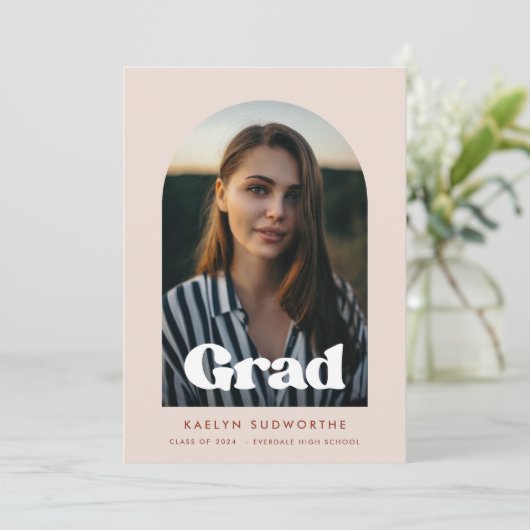 レトロタイポグラフィアーチデザイン卒業写真 案内状 (スタンド正面)