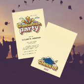 レトロタイポグラフィイエロー卒業カラフルパーティー 招待状