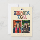 レトロタイポグラフィカラフルトレンディー写真卒業 サンキューカード (正面)