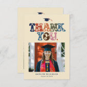 レトロタイポグラフィカラフルトレンディー写真卒業 サンキューカード (正面/裏面)