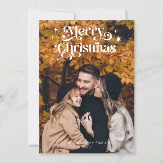 レトロタイポグラフィクリスマスフォトホリデーカード シーズンカード (正面)