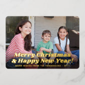 レトロタイポグラフィクリスマス&新年2写真 箔シーズンカード (正面)