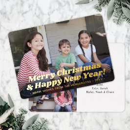 レトロタイポグラフィクリスマス&新年2写真 箔シーズンカード