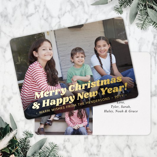 レトロタイポグラフィクリスマス&新年2写真 箔シーズンカード